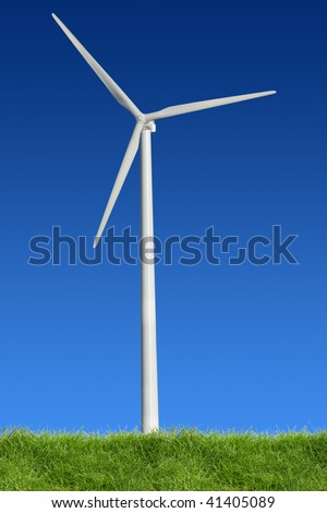 Single wind power standing in the spring time