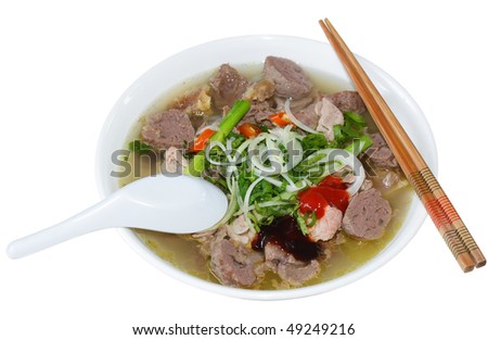 Bowl of Vietnamese food pho tai beef noodles