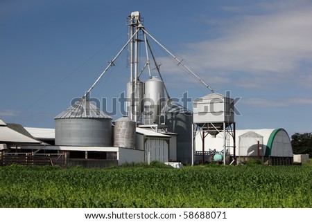 Processing Facility with multiple grain Silos on a Farm