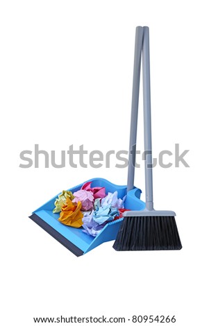 Flip lock dust pan lobby broom with trash paper