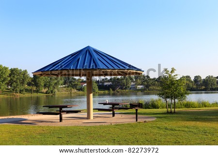 Gazebo umbrella by the lake