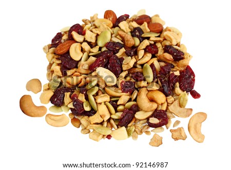 Trail Mix of dried cranberries, sunflower nuts, cashews, pumpkin seeds, almonds, apples