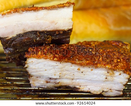 Belly pork roasting on the oven rack, Vietnamese cuisine