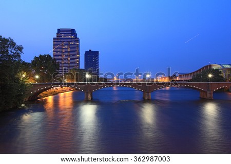 Grand Rapids Bridge at dusk in Michigan summer time