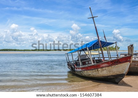 Local rustic sailboat at Boipeba and Sao Paulo Island, Bahia, Brazil. South America. Latin America.