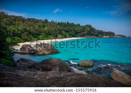 Perfect Tropical Island beach and rocks with turquoise sea at Similan Marine Park. Thailand, South East Asia.