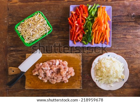 Vegetables and Chicken, ingredients for a home cook meal.