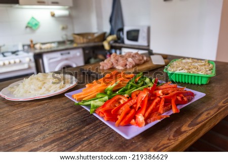 Vegetables and Chicken, ingredients for a home cook meal.