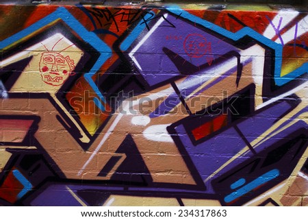 MELBOURNE, AUSTRALIA, 28 NOVEMBER 2014. Graffiti on wall by unidentified artist. Importance of youth projects street art recognized.
