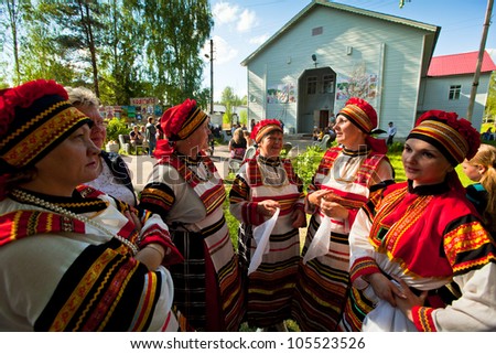 VINNICI, LENINGRAD REGION, RUSSIA - JUNE 10: Local people during celebrate the annual holiday Vepsian national culture \