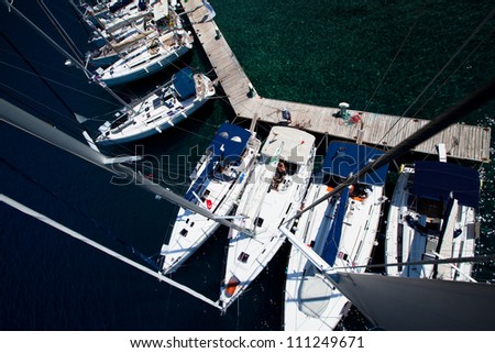 MEDITERRANEAN SEA, TURKEY- MAY 29: Boats Competitors During of sailing regatta Sail & Fun Trophy 2012 from Marmaris to Fethiye, May 29, 2012 in the Mediterranean Sea, Turkey.