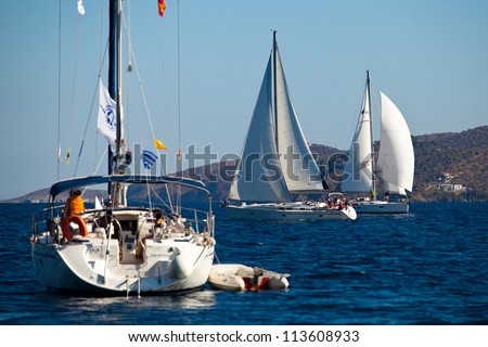 SARONIC GULF,  GREECE - SEPTEMBER 23: Boats Competitors During of sailing regatta \