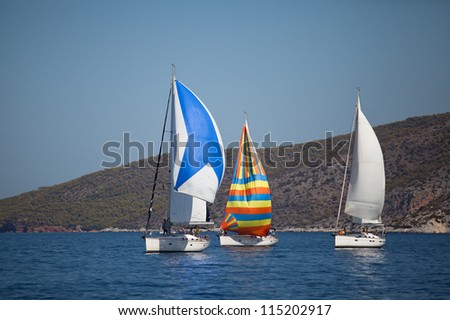 SARONIC GULF, GREECE - SEPTEMBER 26: Competitors boats during of sailing regatta \