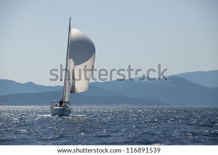 SARONIC GULF, GREECE - SEPTEMBER 25: Competitors boats during of sailing regatta \