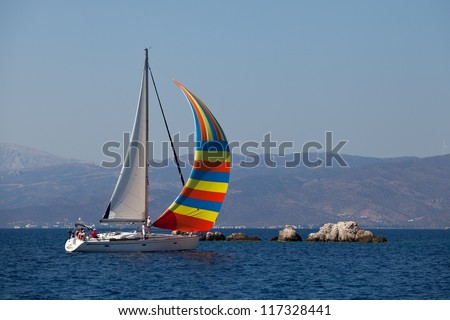 SARONIC GULF, GREECE - SEPTEMBER 24: Competitors boats during of sailing regatta \