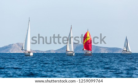 Sailing luxury yacht boat in Aegean Sea, Greece.