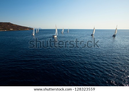 MEDITERRANEAN SEA, TURKEY- MAY 29: Boats Competitors During of sailing regatta Sail & Fun Trophy 2012 from Marmaris to Fethiye, May 29, 2012 in the Mediterranean Sea, Turkey.