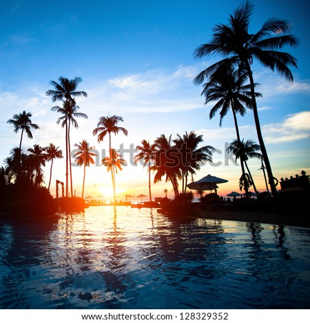 Beautiful Sunset At A Beach Resort In The Tropics