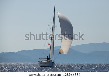 SARONIC GULF, GREECE - SEPTEMBER 25: Competitors boats during of sailing regatta \