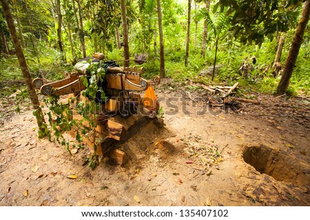 BERDUT, MALAYSIA - APR 8: Cemetery in village Orang Asli in his village on Apr 8, 2013 in Berdut, Malaysia. More than 76% of all Orang Asli live below the poverty line, life expectancy - 53 years old.