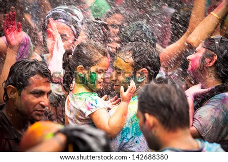 KUALA LUMPUR, MALAYSIA - MAR 31: Unidentified child during Holi Festival of Colors, Mar 31, 2013 in Kuala Lumpur, Malaysia. Holi marks the arrival of spring, being one of the biggest festivals in Asia