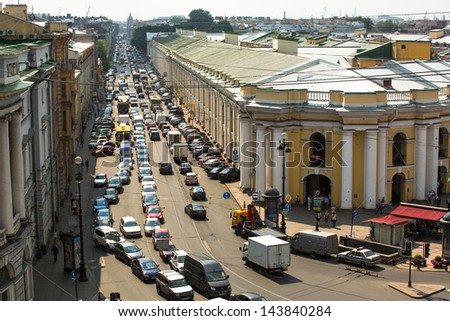 ST.PETERSBURG, RUSSIA - JUN 26: Top view of the Metro and mall Gostiny Dvor on Nevsky Prospect, Jun 26, 2013, SPb, Russia. Station opened on 1967, is one of busiest stations in the entire SPb Metro.