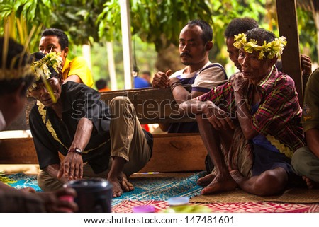 BERDUT, MALAYSIA - APR 8: Unidentified people Orang Asli in his village on Apr 8, 2013 in Berdut, Malaysia. More than 76% of all Orang Asli live below the poverty line, life expectancy - 53 years old.