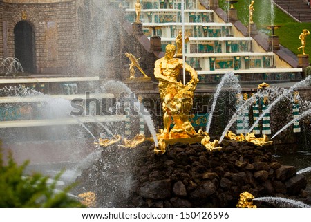 PETERHOF, RUSSIA - JULY 1: Samson - the central fountain palace and park ensemble \