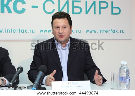 TOMSK, RUSSIA - December 4: George Ageev - Director of the National Philharmonic Orchestra of Russia at a press conference in agency Interfax-Siberia, December 4, 2009 in Tomsk, Russia.