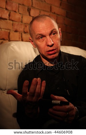 TOMSK, RUSSIA - MARCH 4: Musician, songwriter, radio broadcaster and  founder and leader of the \