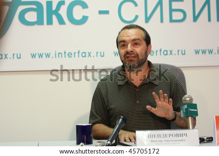 TOMSK, RUSSIA - JULY 30: Viktor Shenderovich - Soviet and Russian satirical writer, TV and radio broadcaster at a press conference in agency Interfax-Siberia, July 30, 2009 in Tomsk, Russia.