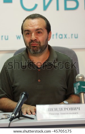 TOMSK, RUSSIA - JULY 30: Viktor Shenderovich - Soviet and Russian satirical writer, TV and radio broadcaster at a press conference in agency Interfax-Siberia, July 30, 2009 in Tomsk, Russia.