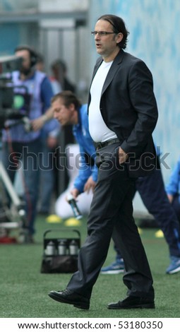 MOSCOW - MAY 15: Dinamo head coach Miodrag Bozovic during a game of the 11th round of Russian Football Premier League - Dinamo Moscow vs. Alania Vladikavkaz - 2:0, May 15, 2010 in Moscow, Russia.