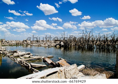EPECUEN, ARGENTINA - DECEMBER 4: Dead City - on 1985, the enormous volume of water broke the rock and earth embankment, and inundated much of the town, December 4, 2010 in Epecuen, Argentina.