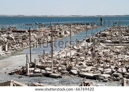 EPECUEN, ARGENTINA - DECEMBER 4: Dead City - on 1985, the enormous volume of water broke the rock and earth embankment, and inundated much of the town, December 4, 2010 in Epecuen, Argentina.
