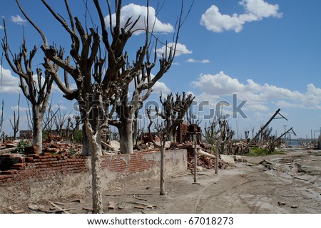 EPECUEN, ARGENTINA - DECEMBER 4: Dead City - the enormous volume of water broke the rock and earth embankment, and inundated much of the town, December 4, 2010 in Epecuen, Argentina.