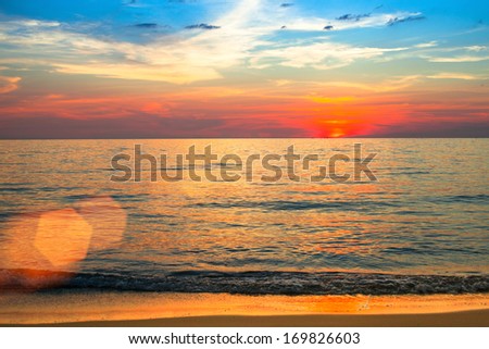 Sea Scape Scene In The Ocean, Beach Ocean Sunset Landscape.