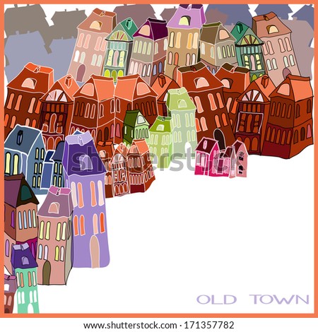 Little old town. Illustration. Postcard. Card with a space for your text.