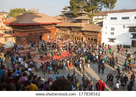 KATHMANDU, NEPAL - NOV 29, 2013: Unidentified participants protest within a campaign to end violence against women (VAW). Held annually since 1991, 16 days - from Nov 25 to Dec 10.