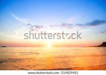 Ocean scape scene, beach ocean sunset landscape.