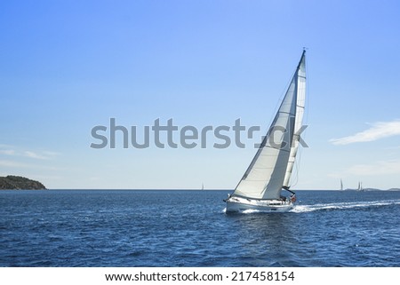 Sailing on a calm sea. Trip at luxury yacht (with space for text)
