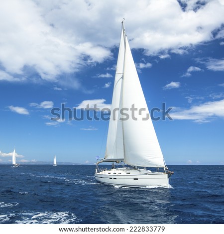 Beautiful sailboat on the open sea. Luxury cruise yacht.