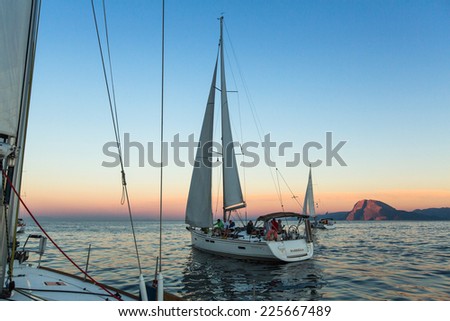 PATRAS, GREECE - OCT 2, 2014: Unidentified sailboats participate in sailing regatta \