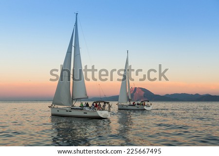 PATRAS, GREECE - OCT 2, 2014: Unidentified sailboats participate in sailing regatta \