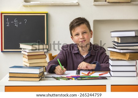 Junior student does homework.