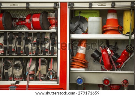 Fire and rescue Equipment in Fire Engine.