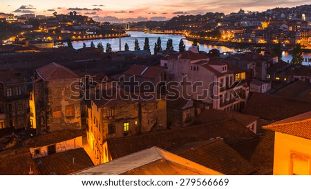 PORTO, PORTUGAL - MAY 15, 2015: Panoramic view of Porto at night time. Porto is called Northern capital of Portugal. Municipality was founded in 1123. UNESCO World Heritage.