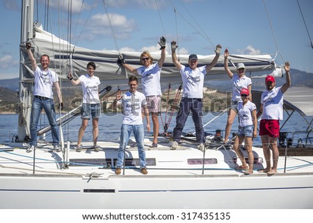 ERMIONI - LEONIDIO, GREECE - CIRCA MAY, 2014: Sailors participate in sailing regatta 11th Ellada Spring 2014 among Greek island group in the Aegean Sea, in Cyclades and Argo-Saronic Gulf.