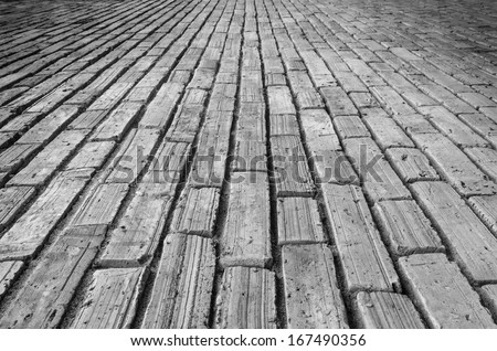 The brick walkway different perspective in black and white