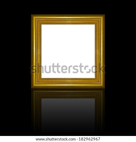 Picture frame gold wood frame in black background.
